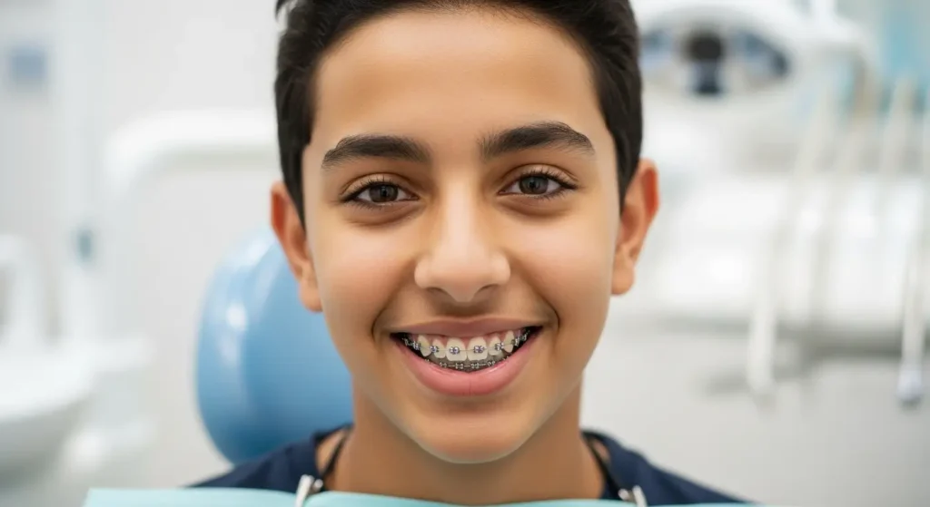Adolescent marocain souriant portant un appareil dentaire orthodontique à Rabat