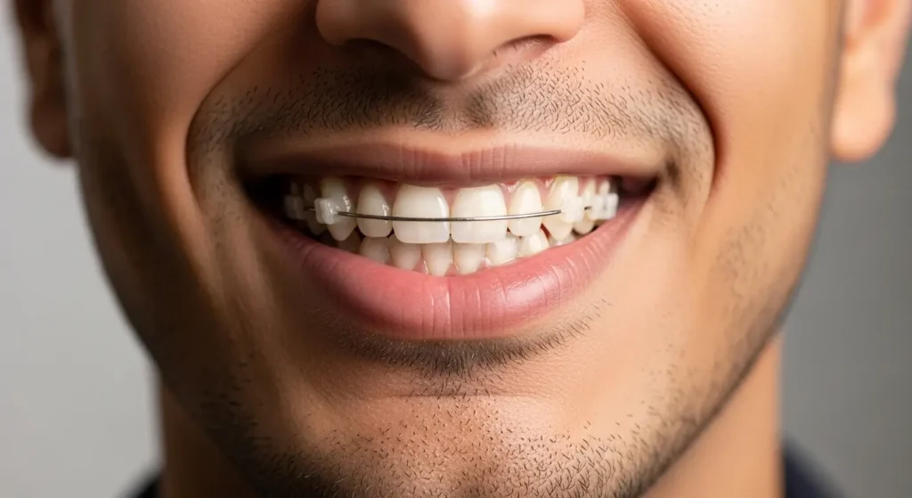 Adulte portant un appareil dentaire discret - orthodontie moderne à Rabat