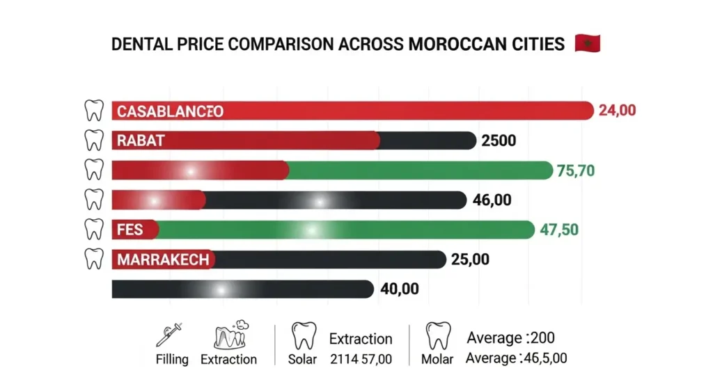 Comparaison des prix des soins dentaires entre villes marocaines
