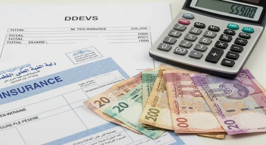 Devis dentaire détaillé avec calculatrice et documents d'assurance pour planification financière des soins à Tanger