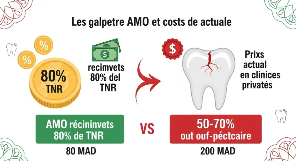 Infographie écart remboursement AMO et prix réels soins dentaires Maroc