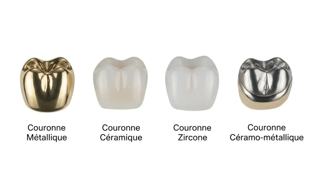 Types de couronnes dentaires métallique, céramique, zircone