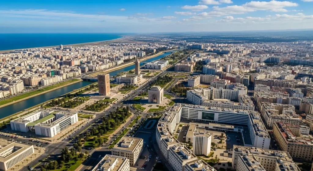 Vue aérienne des principaux quartiers de Rabat Agdal, Hassan, Hay Riad et Souissi