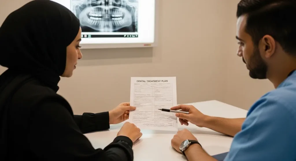 Patient marocain recevant un devis détaillé pour un implant dentaire dans une clinique au Maroc