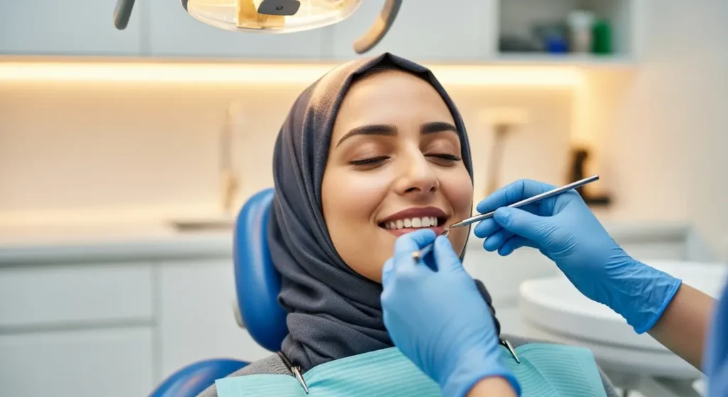 Patiente détendue pendant une séance de détartrage dentaire sans douleur