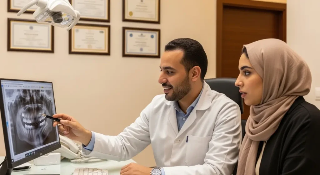 Dentiste à Tanger expliquant un plan de traitement dentaire à une patiente