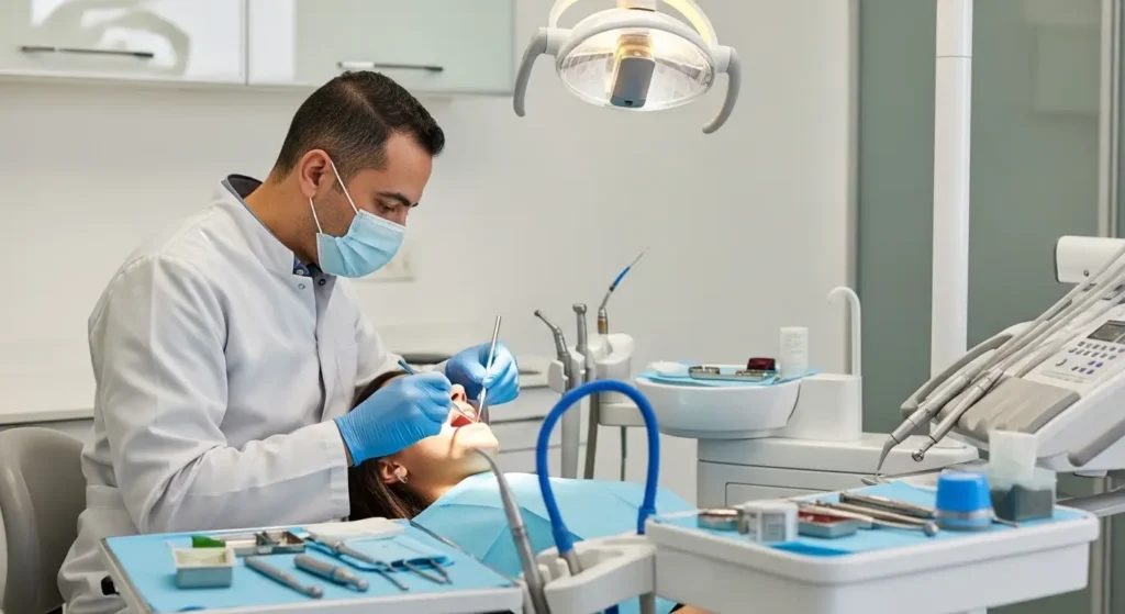 Dentiste marocain traitant un abcès dentaire en cabinet