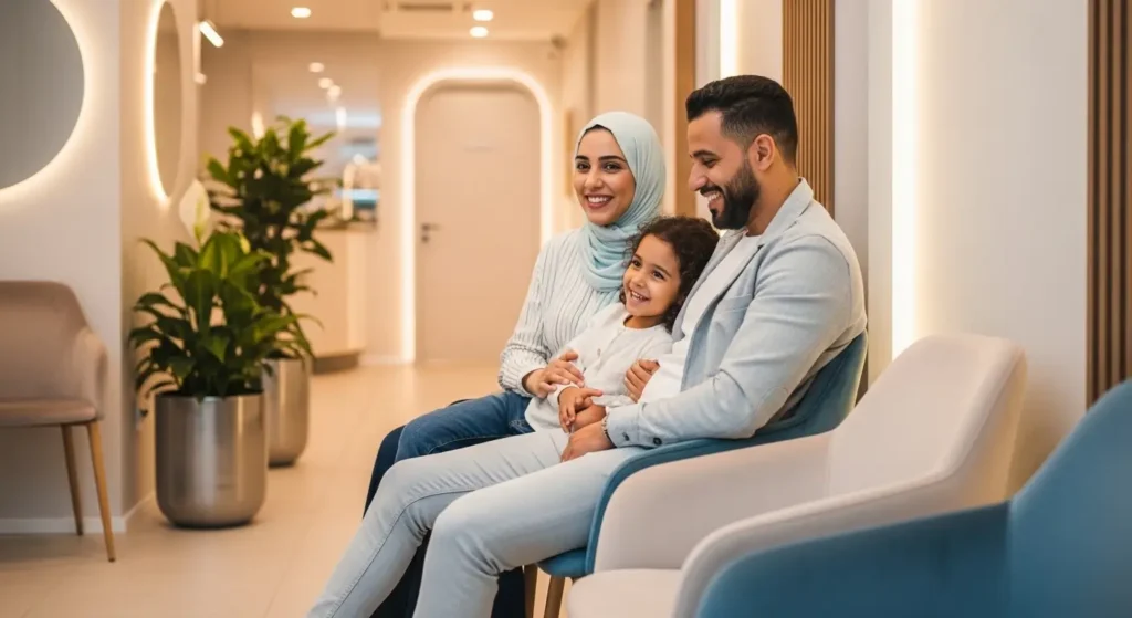Famille de patients attendant chez le dentiste à Kénitra