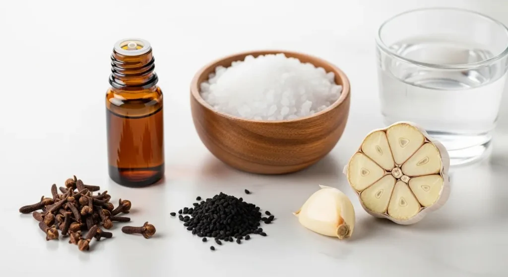 Remèdes naturels contre la rage de dents clou de girofle, sel, ail et nigelle